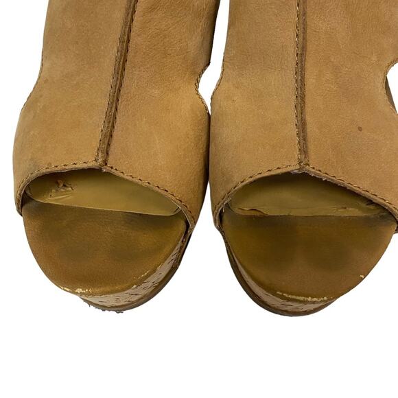 Franco Sarto Fiona Tan Leather Cork Platform Wedge Slip On Shoes Size 11 - Picture 3 of 13